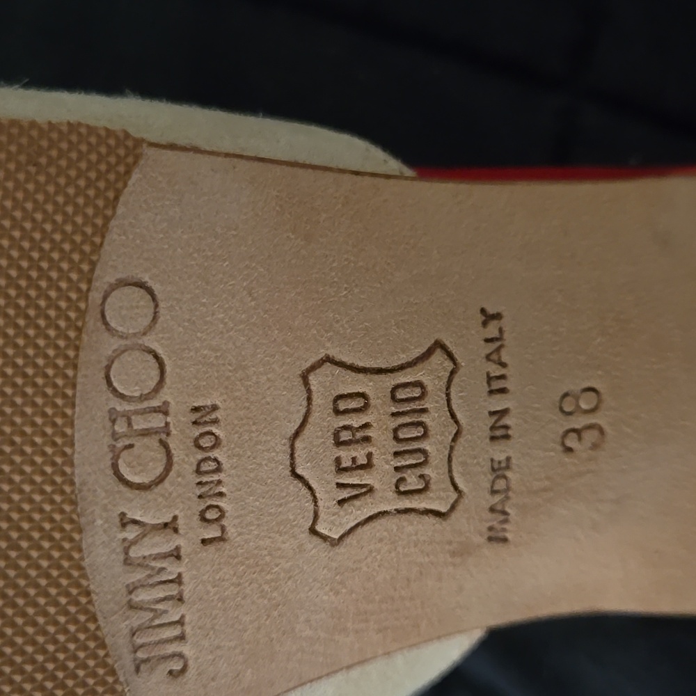 Jimmy Choo Red and Tan Mules with Shell Accents - Picture 9 of 10